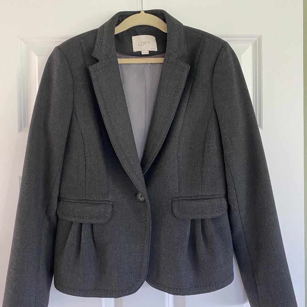 Ann Taylor Loft Petite Charcoal Grey Blazer, Sz 2P